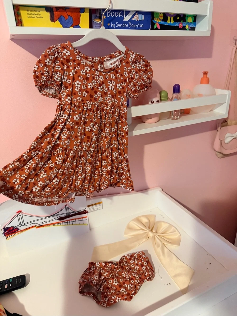 Nannette Rust Floral Baby Dress with White Blooms